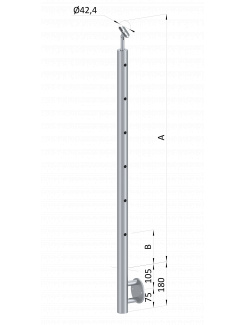 Nerezový stĺp, bočné kotvenie, 6 dierový koncový, pravý, vrch nastaviteľný, (ø 42.4x2mm), brúsená nerez K320 /AISI304