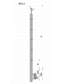 Nerezový stĺp, bočné kotvenie, 5 dierový priechodný, vrch nastaviteľný,(ø 42.4x2mm), brúsená nerez K320 /AISI304