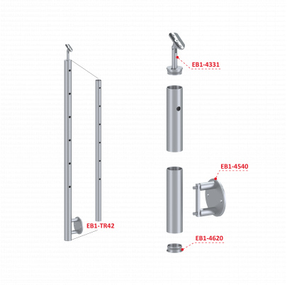 Nerezový stĺp, bočné kotvenie, 6-dierový priechodný