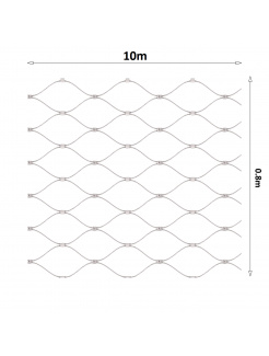 Nerezová lanková sieť, 0,8m x 10m (šxd), oko 60x104 mm, hrúbka lanka 2mm, AISI316 (V nerozloženom stave má sieť 11,92m)