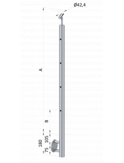 Nerezový stĺp, bočné kotvenie, 4 dierový koncový, ľavý, vrch nastaviteľný (ø 42.4x2mm), brúsená nerez K320 /AISI316