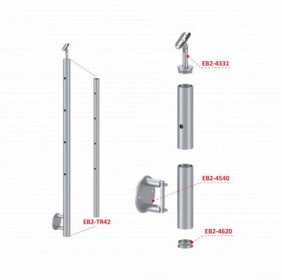 Nerezový stĺp, bočné kotvenie, 4-dierový koncový, ľavý