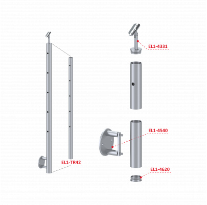 Nerezový stĺp, bočné kotvenie, 5-dierový koncový, ľavý