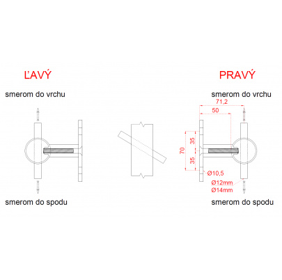 Nerezový stĺp, bočné kotvenie, 6-dierový priechodný