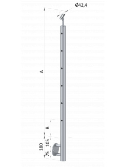 Nerezový stĺp, bočné kotvenie, 6 dierový koncový, ľavý, vrch nastaviteľný (ø 42.4x2mm), brúsená nerez K320 /AISI304