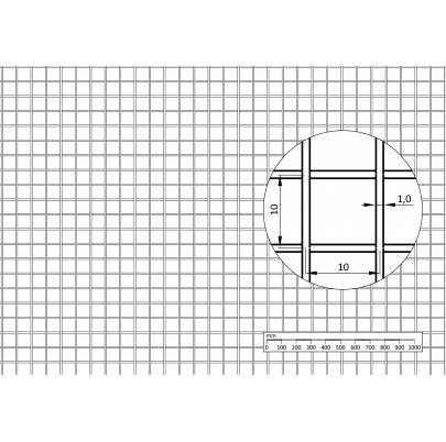 Zvárané sito, oko: 10x10mm, hrúbka: 1.0mm, AISI304
