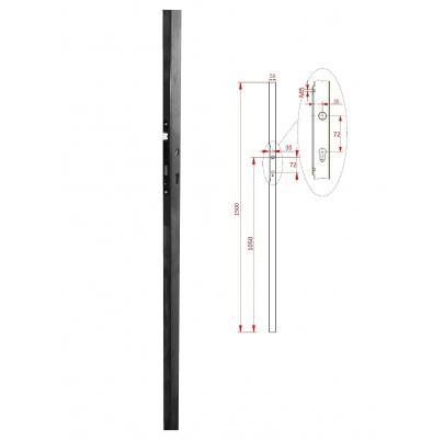 Profil 50x30x1,5mm H-1500mm so zámkom, vhodný pre rám bránky, bez povrchovej úpravy, zámok nemá prelisovaný profil pre zapustenie