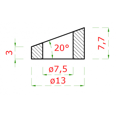 Podložka plochá, uhol 20° (ø 13x2.75mm, diera ø 7.5mm), brúsená nerez K320 /AISI304