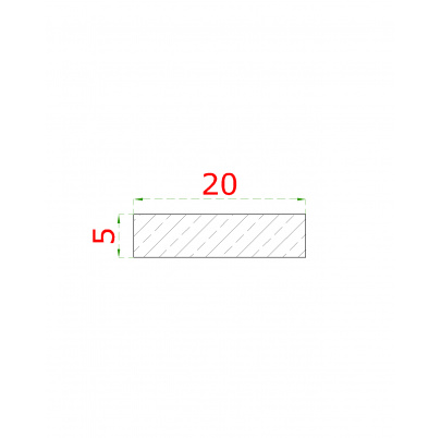 Nerezová tyč plochá 20x5mm, cena za 1ks(5m) brúsená nerez K320 /AISI304
