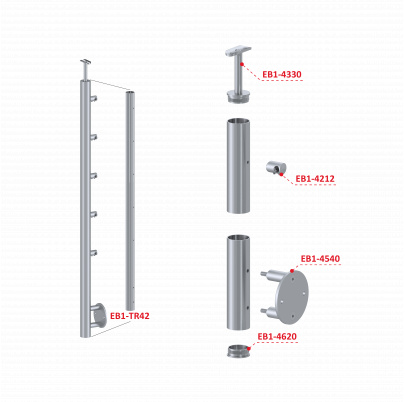 Nerezový stĺp, bočné kotvenie, 5-radový priechodný