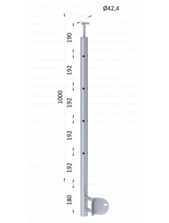 Nerezový stĺp, bočné kotvenie rohové, 4 dierový, rohový:90°, vrch pevný (ø 42.4x2mm), brúsená nerez K320 /AISI304