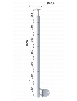 Nerezový stĺp, bočné kotvenie rohové, 5 dierový, rohový:90°, vrch pevný (ø 42.4x2mm), brúsená nerez K320 /AISI304