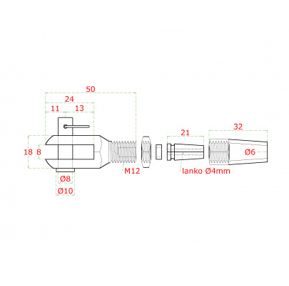 Úchyt pre nerezové lanko 4mm, brúsená nerez K320 /AISI304