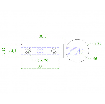 Úchyt pre nerezové lanko ø 5mm (61mm /ø 12/20mm), brúsená nerez K320 /AISI304