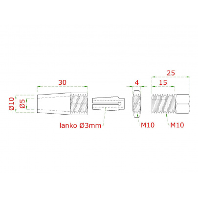 Úchyt pre nerezové lanko 3mm, s vnútorným závitom M5, brúsená nerez K320 /AISI304