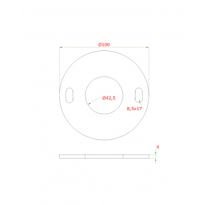 Kotviaca platňa (ø100x4mm) na trubku ø 42.4mm (otvor ø42.5mm), bez povrchovej úpravy /AISI304