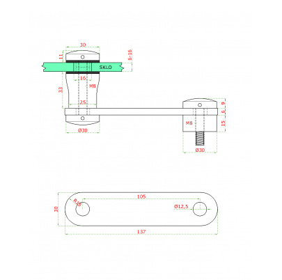DOPREDAJ! Bočné kotvenie, sklo 6-16mm, ø30mm, brúsená AISI304