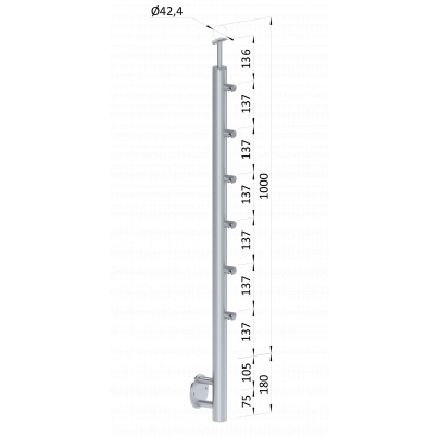 Nerezový stĺp, bočné kotvenie, 6-radový priechodný