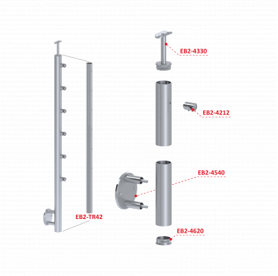 Nerezový stĺp, bočné kotvenie, 6-radový priechodný