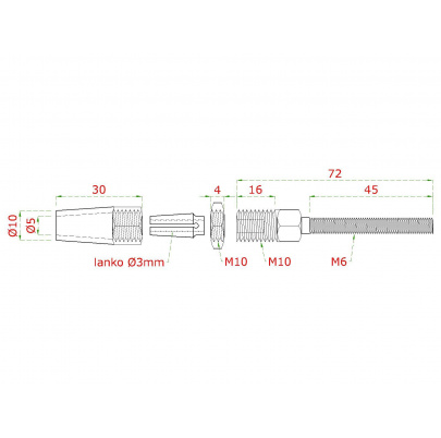 Úchyt pre lanko ø3mm, závit M6, brúsená AISI304