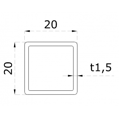 Profil uzatvorený 20x20x1,5mm, cena za 1ks(5m), brúsená nerez K320/AISI304