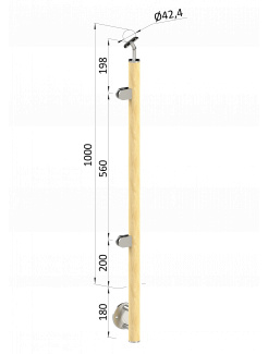 Drevený stĺp, bočné kotvenie, výplň: sklo, ľavý, vrch nastaviteľný (ø 42mm), materiál: buk, brúsený povrch bez náteru