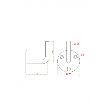 Držiak madla na stenu, brúsená nerez AISI304