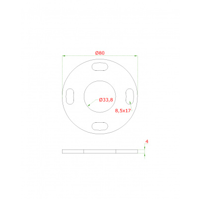 Kotviaca platňa (ø80x4mm) na trubku ø 33.7mm (otvor ø33.8mm), bez povrchovej úpravy /AISI304