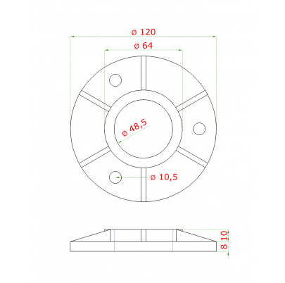 Príruba na trubku ø 48.3mm (ø 120/8.8mm),  nerez K320 /AISI304