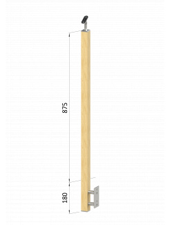 Drevený stĺp, bočné kotvenie, bez výplne, vonkajší, vrch nastaviteľný, (40x40mm), materiál: buk, brúsený povrch bez náteru