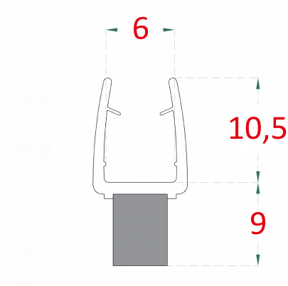 Plastové tesnenie na sklo 6mm, L-2200mm