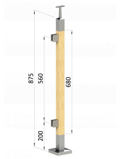 Drevený stĺp, vrchné kotvenie, výplň: sklo, ľavý, vrch pevný (40x40mm), materiál: buk, brúsený povrch s náterom BORI (bezfarebný)