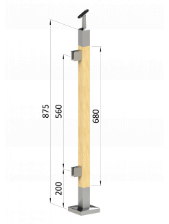 Drevený stĺp, vrchné kotvenie, výplň: sklo, ľavý, vrch nastaviteľný (40x40mm), materiál: buk, brúsený povrch s náterom BORI (bezfarebný)