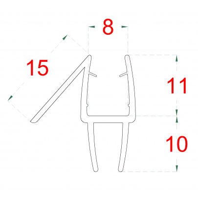 Plastové tesnenie na sklo 8mm, L-2200mm