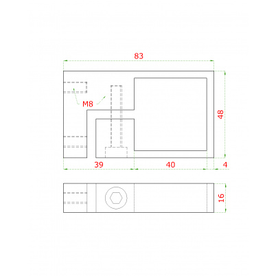 Úchyt skrutkovaný na bočné kotvenie stĺpu 40x40mm bez kotviacej platne, brúsená nerez K320 /AISI304