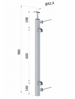 Nerezový stĺp, bočné kotvenie, výplň: sklo, pravý, vrch pevný, (40x40x2.0mm), brúsená nerez K320 /AISI304