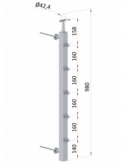 Nerezový stĺp na francúzsky balkón, bočné kotvenie, 5 radový ľavý, vrch pevný, (40x40x2.0mm), brúsená nerez K320 /AISI304