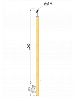 Drevený stĺp, bočné kotvenie, bez výplne, vrch nastaviteľný (ø 42mm), materiál: buk, brúsený povrch s náterom BORI (bezfarebný)