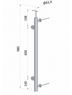 Nerezový stĺp, bočné kotvenie, výplň: sklo, ľavý, vrch pevný, (ø 42.4x2mm), brúsená nerez K320 /AISI304