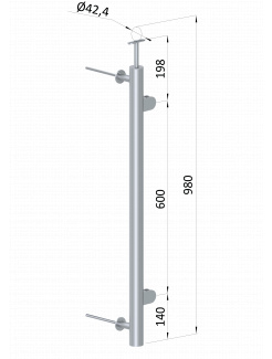 Nerezový stĺp, bočné kotvenie, výplň: sklo, pravý, vrch pevný, (ø 42.4x2mm), brúsená nerez K320 /AISI304