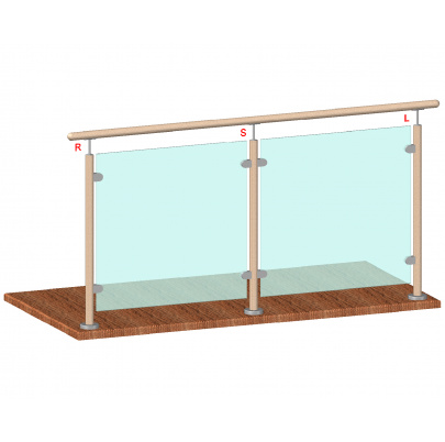 Drevený stĺp, vrchné kotvenie, výplň: sklo, priechodný