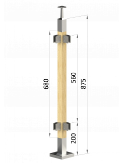 Drevený stĺp, vrchné kotvenie, výplň: sklo, rohový, vrch pevný (40x40mm), materiál: buk, brúsený povrch s náterom BORI (bezfarebný)