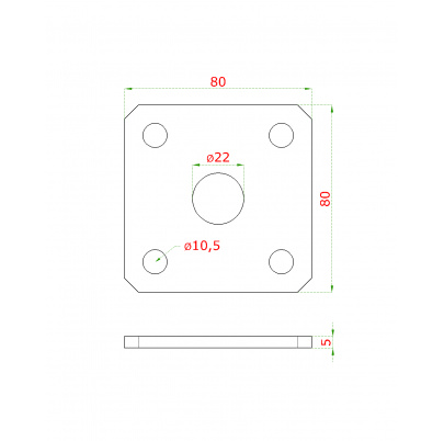 Kotviaca platňa naváracia k nastavit. pántom (80x80x5mm) , otvor ø 22mm, brúsená nerez /AISI304
