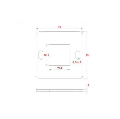 Kotviaca platňa (90x90x4mm), otvor: 40.1x40.1mm, brúsená nerez K320/AISI304