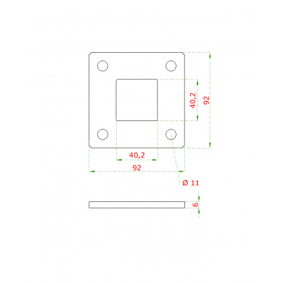 Kotviaca platňa (92x92mm), otvor:40.2x40.2mm, brúsená nerez K320 /AISI304