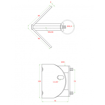 DOPREDAJ! úchyt na vnútorné rohové kotvenie stĺpu ø42.4mm, AISI304