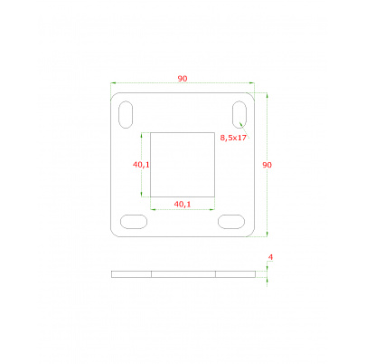 Kotviaca platňa (90x90x4mm), otvor: 40.1x40.1mm, bez povrchovej úpravy /AISI304