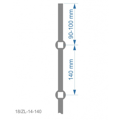 Tyč 2m opieskovaná, profil 14mm, rozteč 140mm, oko 14,5mm