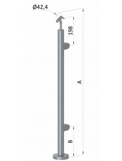 Nerezový stĺp, vrchné kotvenie, výplň: sklo, pravý, vrch nastaviteľný (ø 42.4x2mm), brúsená nerez K320 /AISI316