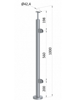 Nerezový stĺp, vrchné kotvenie, výplň: sklo, pravý, vrch pevný (ø 42.4x2mm), leštená nerez /AISI304